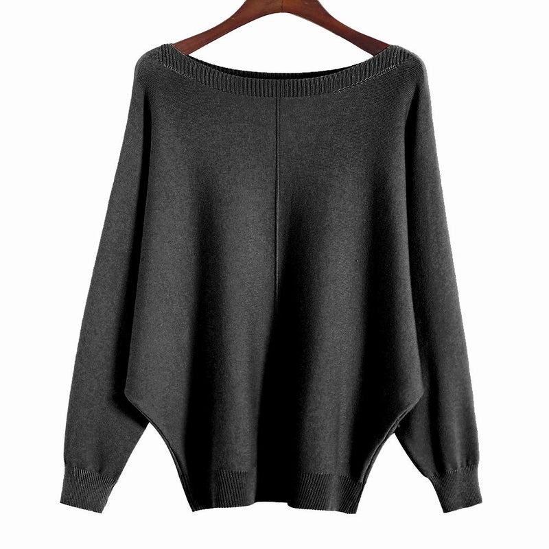 Ckikiou Womens Lightweight Oversized Boat Neck Sweaters Tops Dolman Batwing Sleeve Ribbed Knitted Pullovers - Image 2